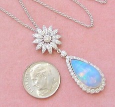ART DECO .84ctw DIAMOND FLOWER 5ctw OPAL PEAR DROP 18K COCKTAIL PENDANT ... - $2,177.01