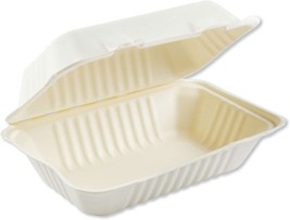 Boardwalk Bagasse Molded Fiber Food Containers 9x6 Hinged-Lid 1-Secton W... - £70.33 GBP