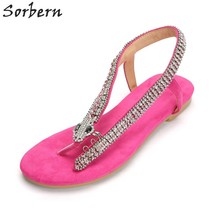 Hot Pink Crystal Snake Women Sandals T-Strap Flip Flops Causal Style Sandals Fla - £113.90 GBP