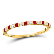 10kt Yellow Gold Princess Ruby Diamond Alternating Stackable Band Ring 3/8 Cttw - £222.50 GBP