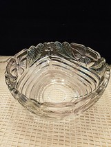 GLASS BOWL - SCALLOPED EDGES, RIBBED WITH FLOWERS & LEAVES 6 3/4" DIAM - £11.19 GBP