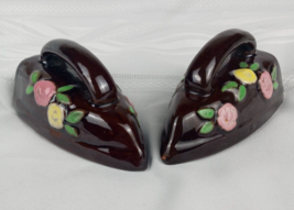 Vintage Red Pottery Clothes Iron Salt &amp; Pepper Shakers Brown Pink Yellow... - $14.84
