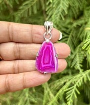 925 Sterling Silver Plated, PINK Druzy Geode Agate Stone Pendant, Healin... - $12.73