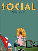 7829.Social.Woman riding in car umbrella and cuban flag.POSTER.art wall decor - £13.66 GBP+