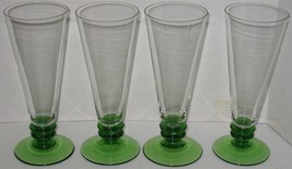 4 Vintage Villeroy &amp; Boch SAAR Clear Green Stems Cocktail Glasses Pilsners - £30.27 GBP
