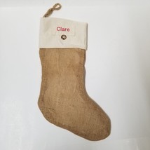 Clare Christmas Stocking Lined Brown Burlap Farmhouse Personalized - £4.66 GBP