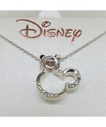 Disney Mickey Mouse Pendant Necklace Silver Plated Two Tone Rhinestone G... - $760.11 MXN