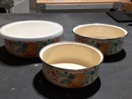 Set Of 3 Nesting Bowls Porcelain Enamel on Steel With One Lid - $12.75