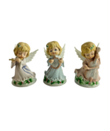 Lefton Musical Angel Figurines Set of 3 Porcelain Hand Painted Holly Berry - £34.33 GBP