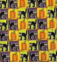 Halloween Fabric Cat &amp; Pumpkin Sewing 40 x 36 inches - £4.38 GBP