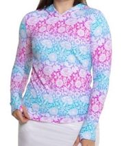 NWT Ladies IBKUL Jesse Hot Pink Turquoise Long Sleeve Hoodie Golf Shirt XS S XL image 2