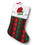 SOFT PLAID 18&quot; STOCKING &amp; CHRISTMAS SANTA HAT PERSONALIZED PINBACK BUTTO... - $402.65 MXN