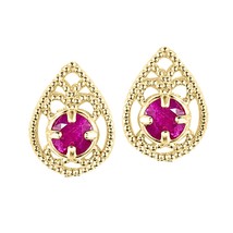 1 CT Round Red Ruby Pear Shape Stud Earrings 14K Yellow Gold Plated 925 Silver - £73.93 GBP