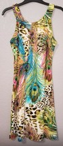 Peacock and Leopard Sleeveless Dress just above the knee Size Medium - £11.62 GBP
