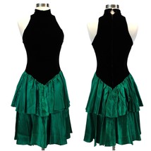 VINTAGE Zum Zum Womens 5/6 Dress 80s Tiered Union Made Green Black Prom Glam - £49.64 GBP