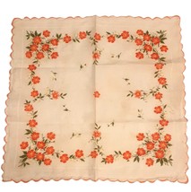 13&quot; Orange Yellow Daisy Scalloped Edge Vintage Hankie Handkerchief  - £10.94 GBP