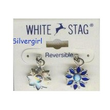 White Stag Reversable Blue Rhinestone Flower Earrings - £6.28 GBP