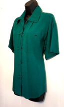 Maurice&#39;s 100% Nubby Silk Noil Shirt size L Woven Top Asian Style Button Loops - £23.31 GBP