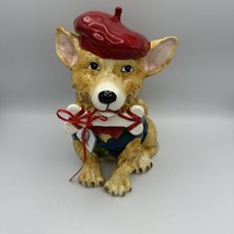 Blue Sky Clayworks Pembroke Welsh Corgi Dog Figurine 9&quot; Red Hat Bone Ceramic - £35.27 GBP