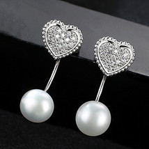 Heart Pearl Earrings Diamond S925 Silver Stud Earrings Micro-Inlaid 3A Zircon De - £21.58 GBP