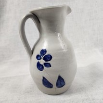 Williamsburg Pottery Pitcher Milk Jug Cobalt Blue Leaves Salt Glaze Stoneware 7&quot; - £10.88 GBP