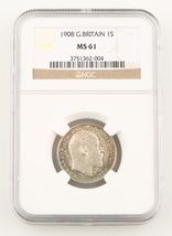 1908 Great Britain Shilling Silver Coin MS-61 NGC Edward VII England KM#800 - $1,097.80