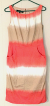 Nine West dress size 10 sleeveless pockets orange, tan &amp; white button at... - $13.37