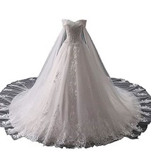 Kivary Plus Size Off Shoulder Beaded Lace Tulle White Wedding Dresses with Cape  - £229.33 GBP