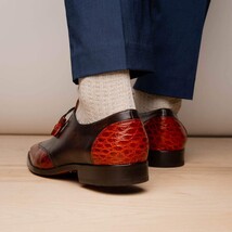 Anzio Rustic Genuine Alligator and Calfskin Leather Dress Derby's Shoes Cognac image 8