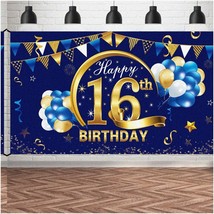 Celebrate Sweet 16 with &quot;Blissful Blue Gold&quot; - Vibrant 16th Birthday Banner Deco - $35.63