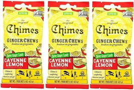 Chimes Ginger Chews Cayenne Lemon Chewy Ginger Candy, 1.5 Oz (Pack of 3) - £10.27 GBP