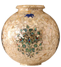8&quot; Marble Flower Pot Real Abalone Stone Inlay Mosaic Table Decor Gifts Arts - £1,179.17 GBP