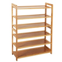 Concise Rectangle 6 Tiers Bamboo Shoe Rack Wood Color - £75.99 GBP