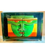 1970s Vintage Paperweight MERLE J. EDELMAN- COLORFUL LUCITE EMBEDDED FACE - £389.89 GBP