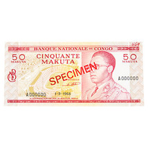 1968 Congo 50 Makuta SPECIMEN Note UNC w/ Red Ink Mark P11 - $163.64 CAD