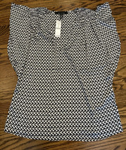 NEW White House Black Market Flutter Sleeve Blouse Size Medium Geo Ecru NWT - $49.50