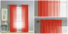 2-PC Sheer Window Curtains Drapes Set 84&quot; Long Rod Pocket Solid - Red - P01 - £32.81 GBP