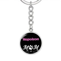Cat Lover Keychain Gift Napoleon Cat Mom Keychain Stainless Steel Or 18k Gold Ci - £31.71 GBP