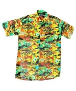 Roundy Bay Mens M Hawaiian Print Camp Shirt Brown Yellow Orange Geometri... - $20.79