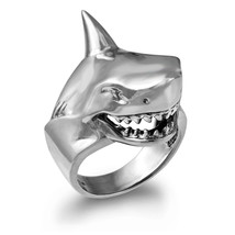 Sterling Silver 3D Shark Jaws Statement Ring - £125.15 GBP