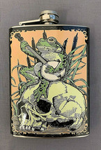 Retro Banjo Frog on Skull 8oz Stainless Steel Hip Flask - £11.80 GBP