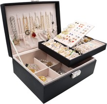 Jewelry Box Organizer For Women, Large Travel Jewelry Organizer Case 2, Black - £25.46 GBP