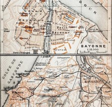 Map Bayonne Southern France Rare 1914 Lithograph WW1 Street Mini Sheet DWAA20A - £31.59 GBP