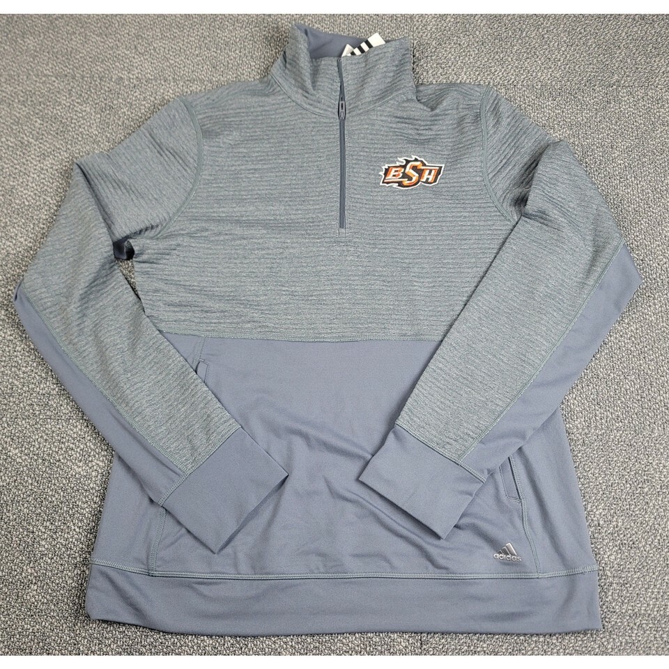 Adidas Jacket Men&#39;s Large Grey Long Sleeve 1/4 Zip Front Pocket Athlete ... - $24.97