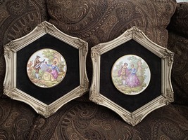 Set Of 2 Vintage Fragonard Porcelain Framed Wall Art - Man Courting Woman Italy - £38.44 GBP