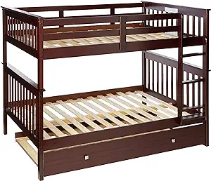Donco Kids Mission Bunk Bed withTrundle, Full/Full/Twin, Dark Cappuccin - £677.95 GBP