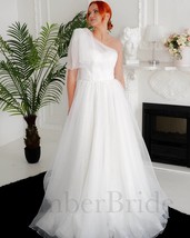 One Shoulder Wedding Dress, Glittery Wedding Dress, A-Line Wedding Dress... - $339.50