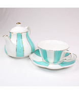 Grace&#39;s Teaware Teacup And Saucer Teal Green Gold &amp; White Color With Tea... - £25.77 GBP