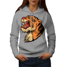 Wellcoda Tiger Head Womens Hoodie, Cartoon Animal Casual Hooded Sweatshirt - £28.88 GBP