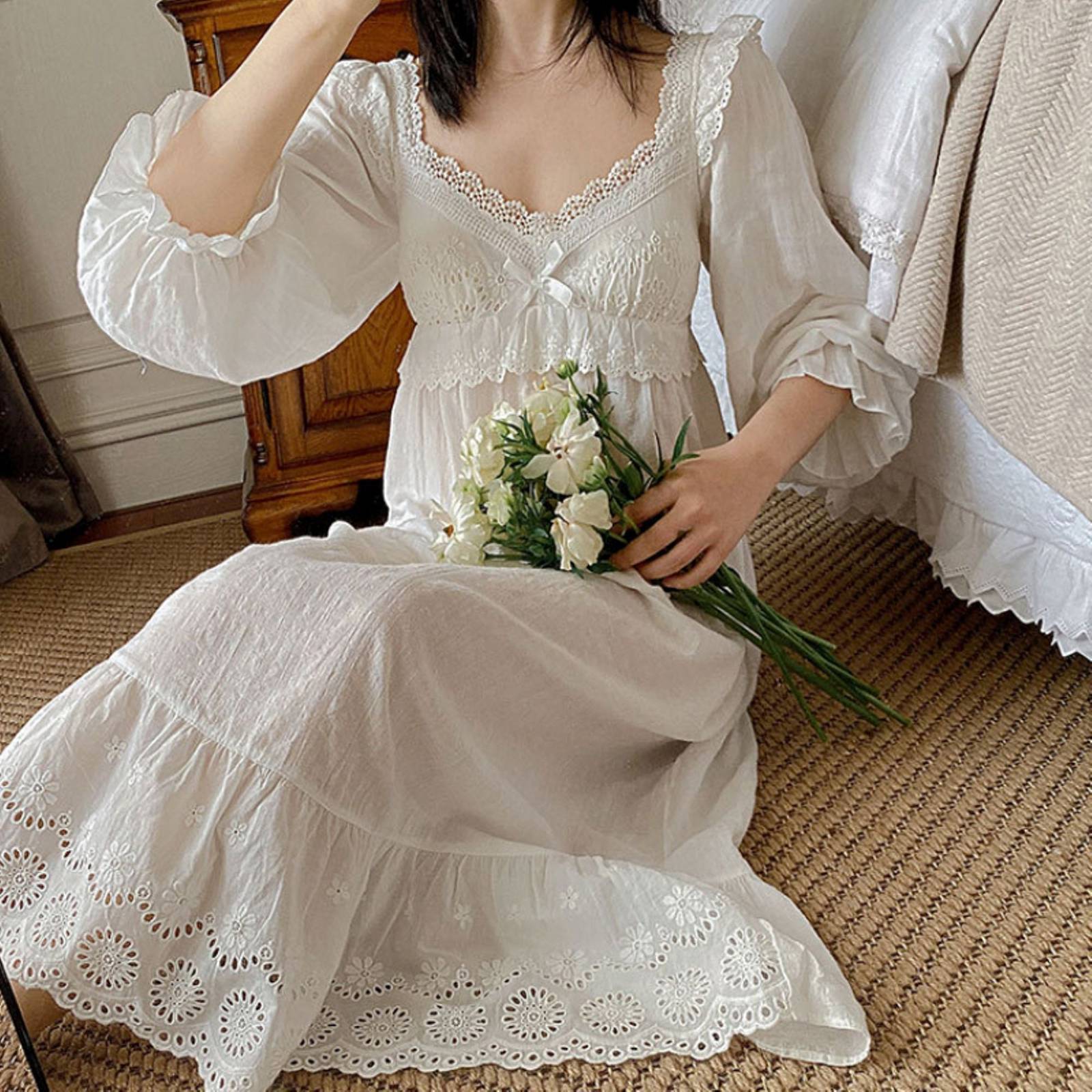 Vintage Cotton Sleepwear, Victorian Long Nightgowns, Vintage Loungewear ,Vintage
